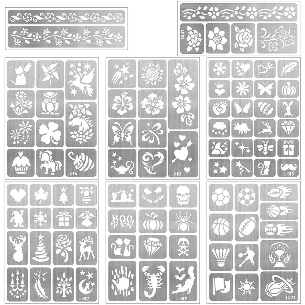 8 Glow in the Dark Body Paint UV Neon Face Paint Pens with 93 Tattoo Stencil Designs for Halloween Carnival Christmas Festival