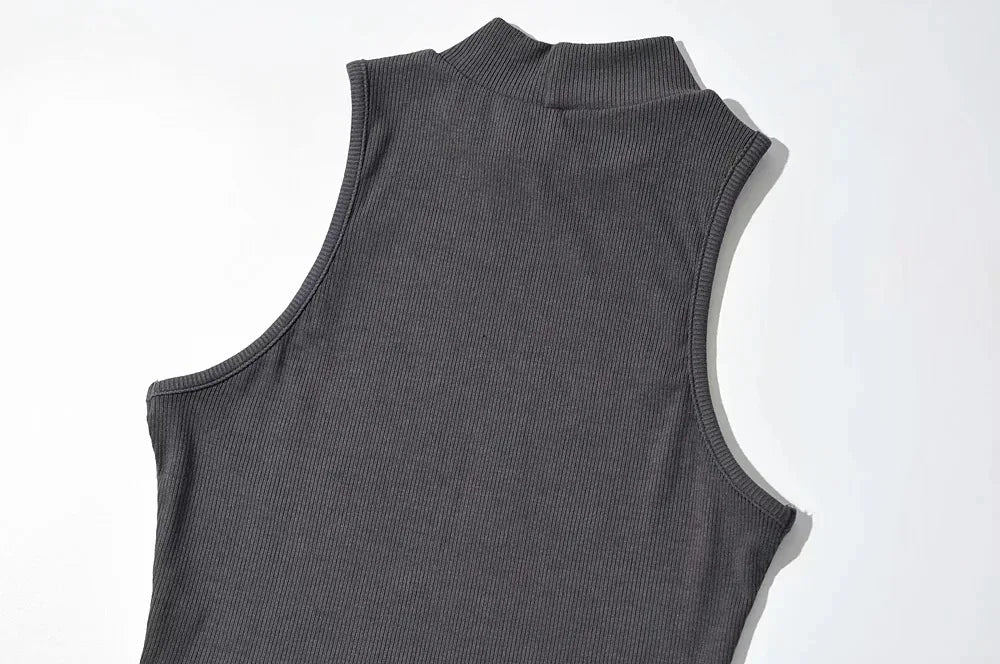 Summer Black Women Fashion Crop Top High Neck White Sleeveless Tank Tops 5 Colors