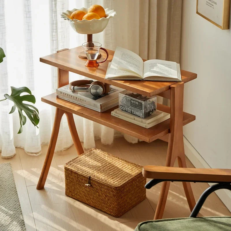 Walnut Solid Wood Middle Ancient Style Sofa Corner Shelf Narrow Cabinet Floor Bookshelf for Small Living Room Storage