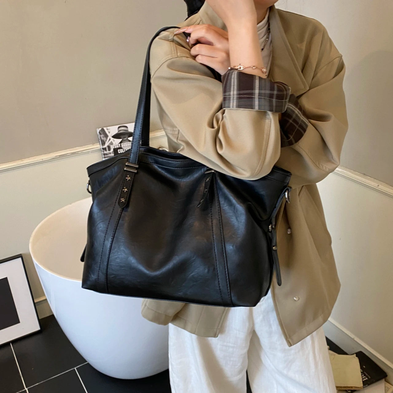 Women's Bag Large Capacity Shoulder Bags High Quality PU Leather Handbags and Purse Female Retro Tote Bags sac a main femme