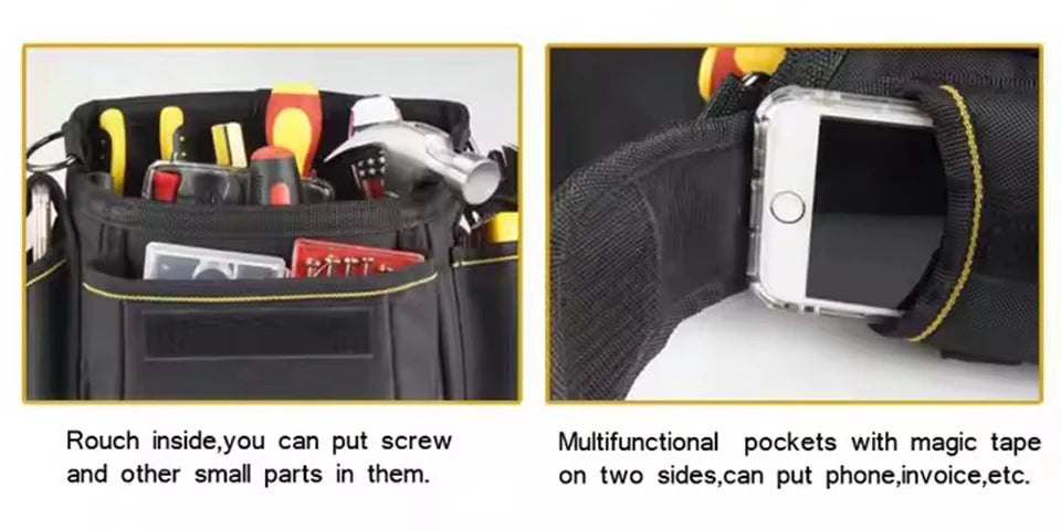 Tool Pouch - Electrician Tools Bag,Multic Pockets Tool Belts Pouches with Cover ,Thickened Oxford Cloth Belt Bag Pouch Bag WH018