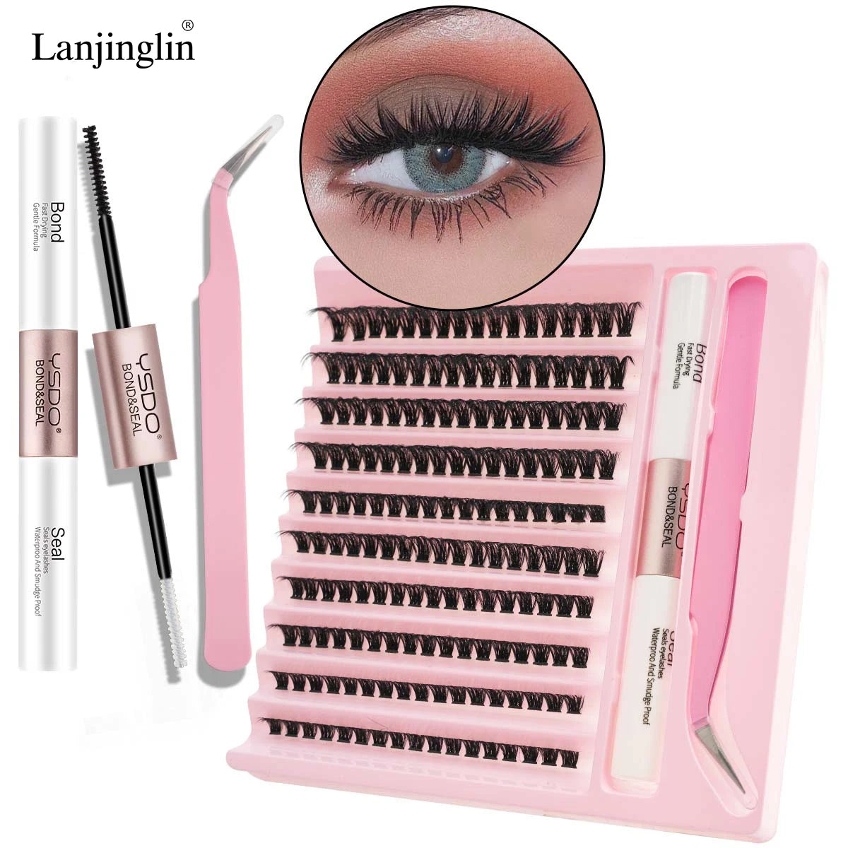 Lanjinglin DIY Lashes Extension Kit Eyelashes Clusters Lash Bond and Seal Makeup Tools for Gluing Lashes Gluing Glue Accessories