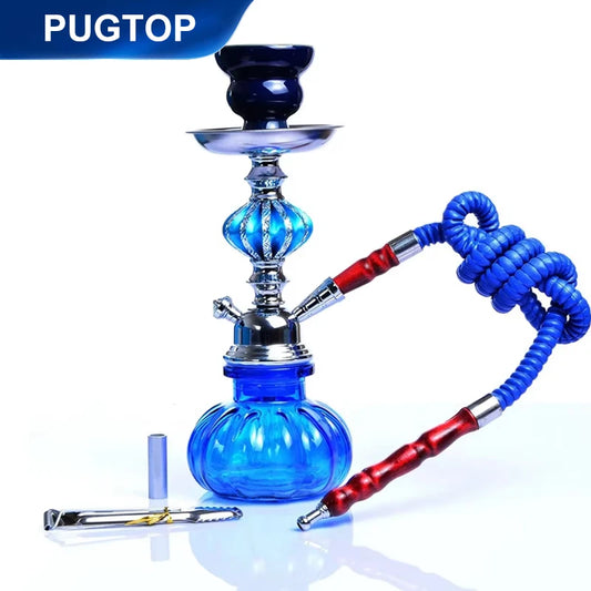 Glass Hookah Set with Ceramic Shisha Bowl Imitation Leather Hose Metal Charcoal Tongs Accessories Chicha Narguile Sheesha Set