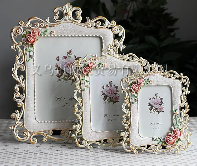 Wholesale of 6-inch Pastoral Photo Frames, Resin Painted Photo Frames, Rose Creative Photo Frames