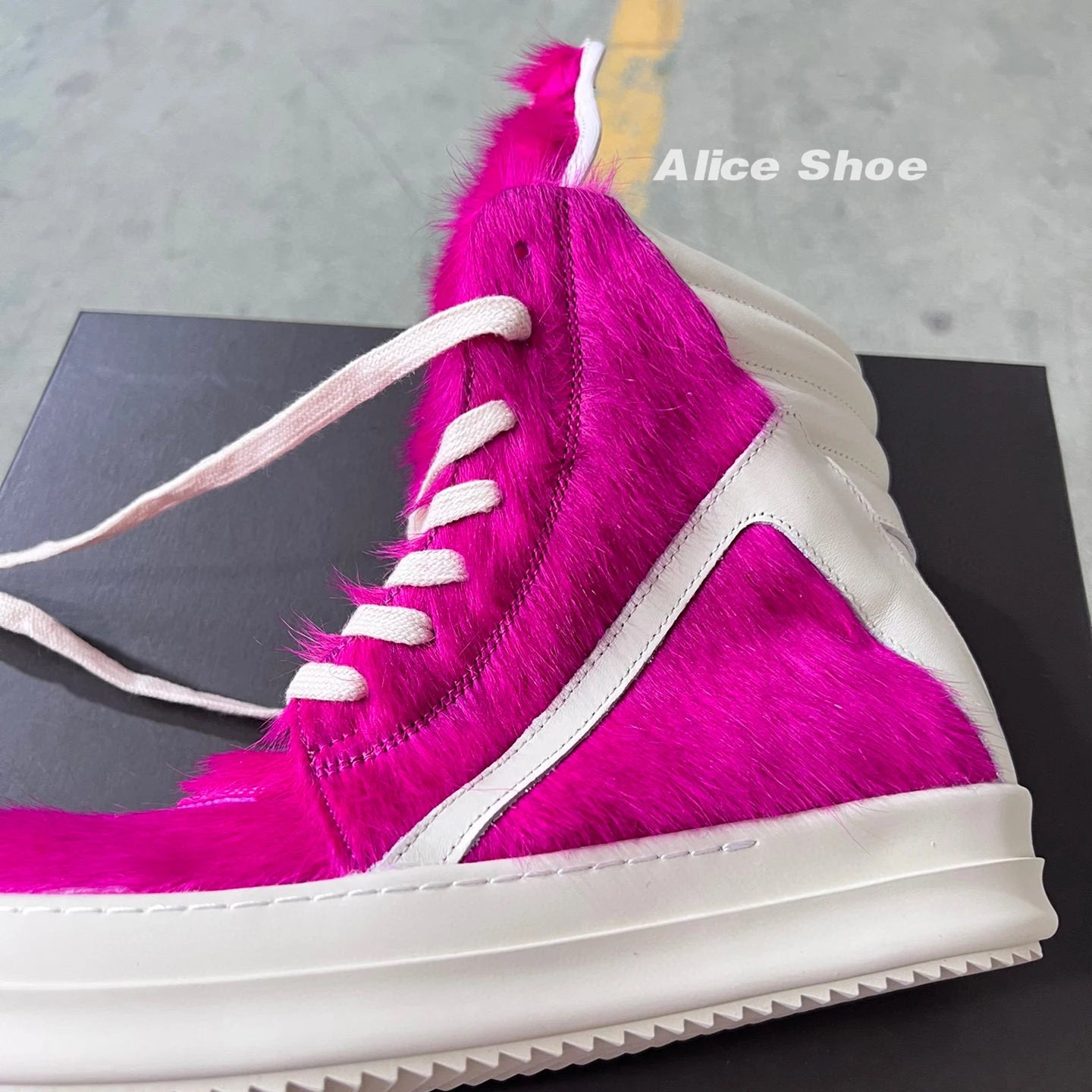 Outdoor Designer Women Ankle Boot Horse Fur Casual Men Sneaker Leather High Top Geobasket Rose Red Zipper Platform Street Shoe
