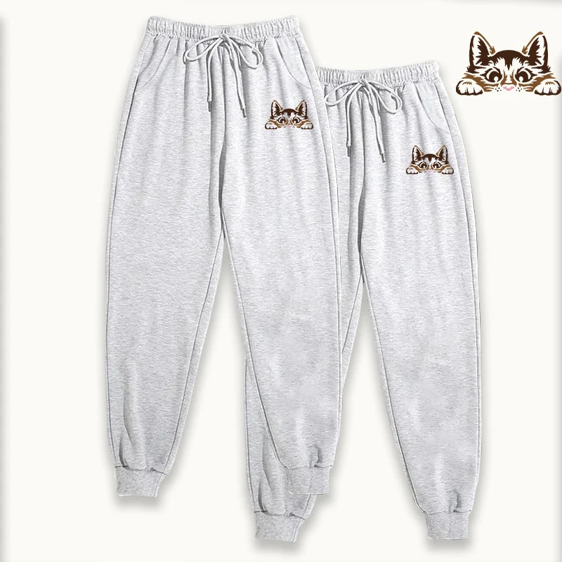 Women's Sweatpants 2 Pack Pure Color Joggers Fall Winter Casual Lounge Wear Comfort Fit Sporty Pants Cute Cat Print 2piece Pants