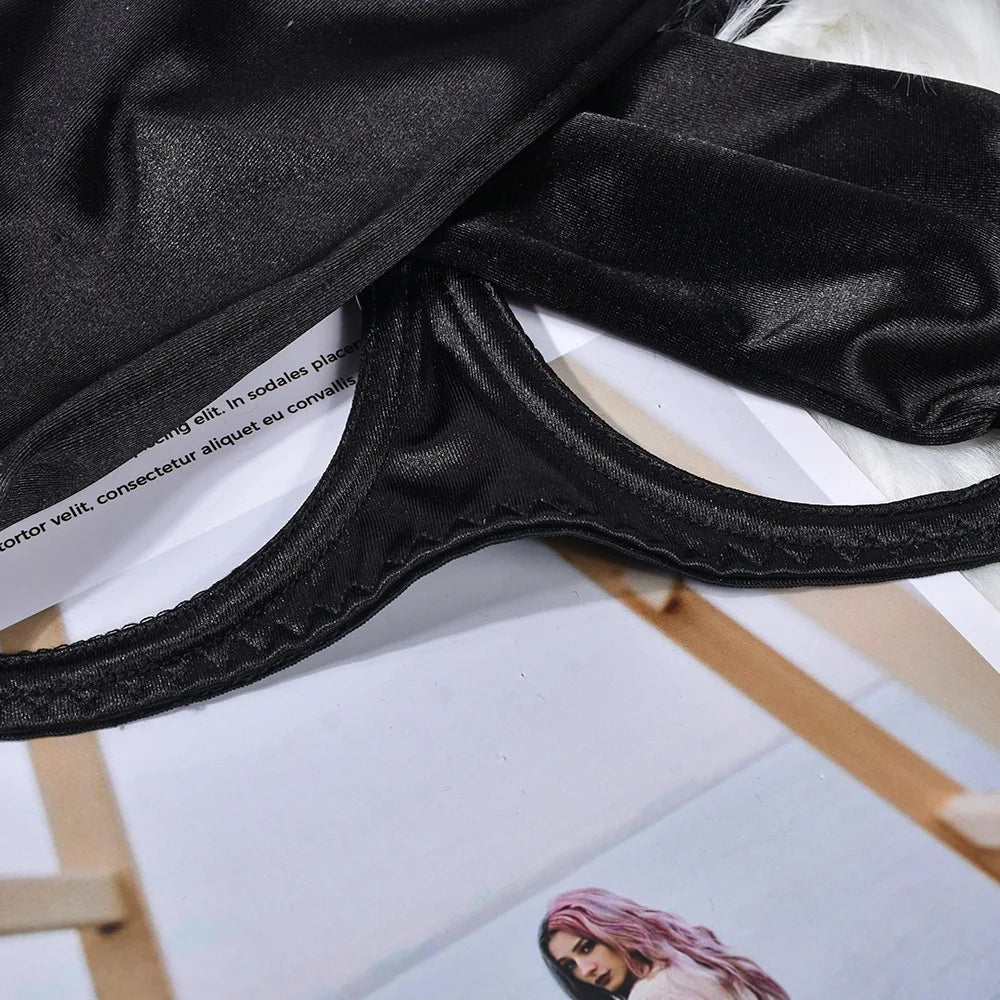 Lingerie's new hot selling European and American lingerie with exquisite bow and hollow out sexy three piece set with steel ring