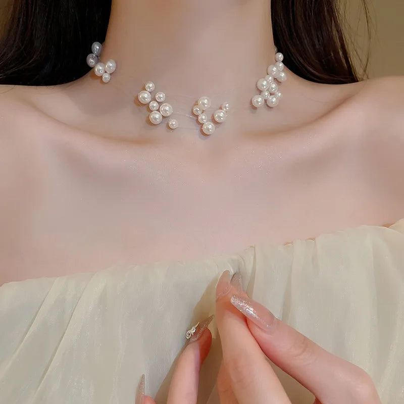 Pearl Necklace Bacelet Sets Geometric Necklace Women Solid Color Fashion Weddings Bride Jewelry Accessories