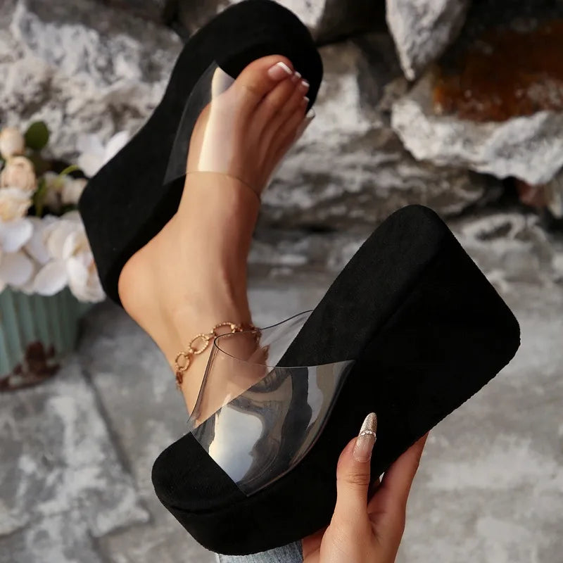 2025 Fashion Elegant Heels Casual Slippers for Women New Summer Comfortable Round Toe Thick Sole Banquet High Heels for Women