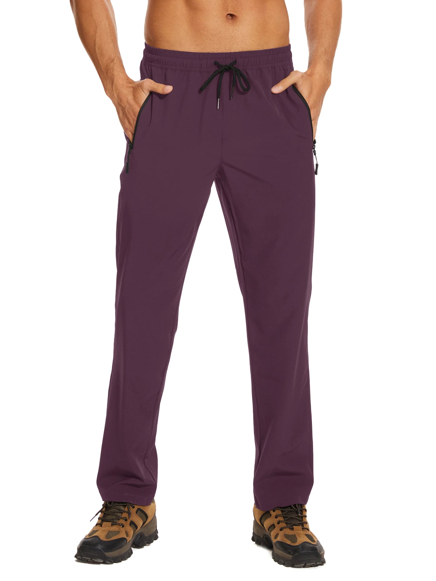 TACVASEN Summer Quick Dry Pants Mens Zip Pockets Elastic Waist Pants Hiking Jogging Running Pants Fashion Gym Fitness Trouser