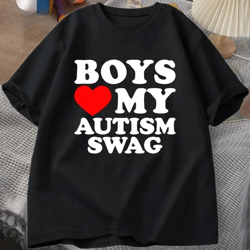 Girls Boys Love My Autism Swag T Shirt Women Men Funny Autistic Girls Awareness Idea T-Shirt Couple Lover Short Sleeve Tees