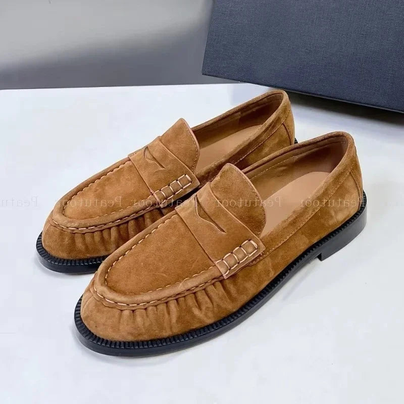 Women Loafers Round Toe Top Quality Genuine Leather Flats Shallow Comfort Daily Commute Walking Shoes Office Casual Shoes Hot