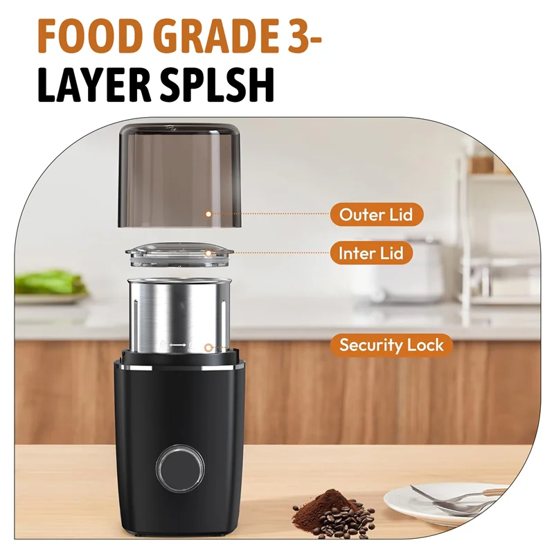 B82B-Hands-Free Blade Coffee Grinder, Cordless Coffee Mill,Rechargeable Battery With Removable Bowl, For Camping, Travel,Etc.