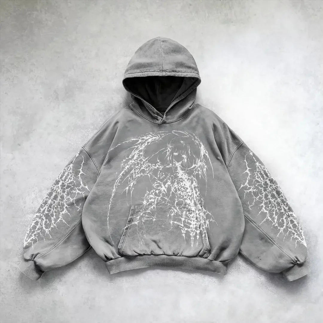 Harajuku y2k gothic pattern hoodie goth oversized hoodies women streetwear tracksuit men couples tops sweatshirt print clothes