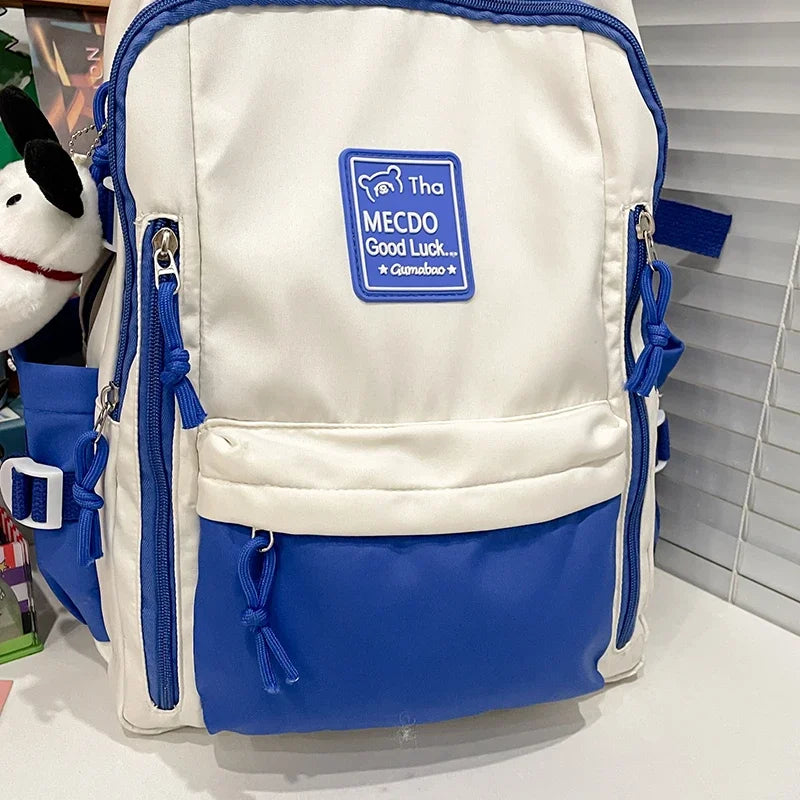 College Style Color Blocked Student School Bags Lightweight Large Capacity Multi-layer Storage Computer Backpack Campus Travel