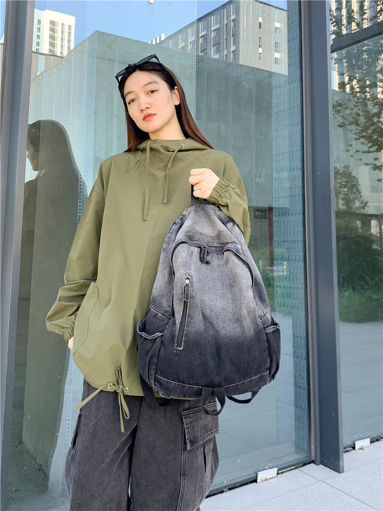 Men's and Women's Backpacks, Student School Bags, Large-Capacity Washed Denim Bags