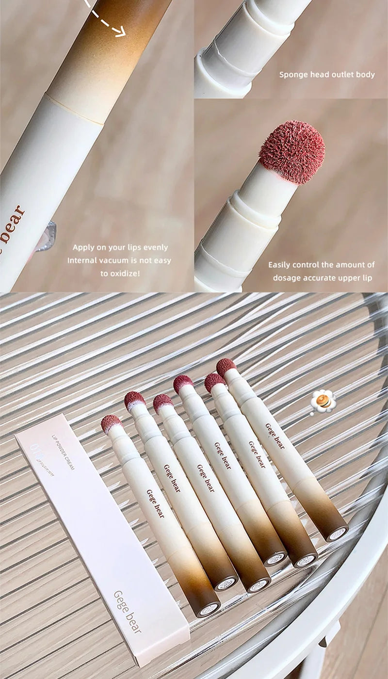 Gege Bear Velvet Matte Lip Powder Cream — Soft Velvet Finish, Natural-Looking and Skin-Tone Enhancing, Long-Lasting,
