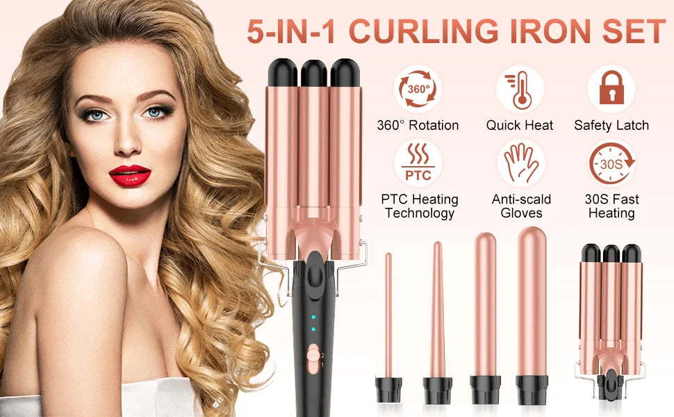 Curling Iron 5-in-1 Hair Curler Professional Curling Wand Beach Waves Hair Tools Appliances Suitable For All Hair Types
