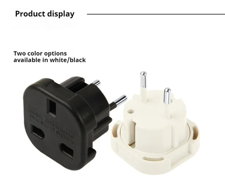 UK To EU 3PIN Plug Europe Travel Converter Adapter Plug 2pin Wall Plug Socket Connector Adaptor for International Travelling