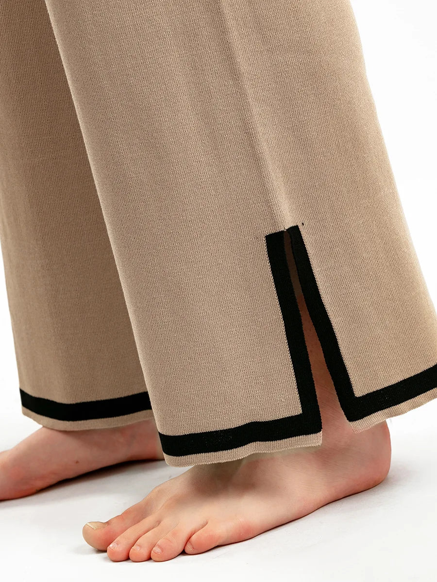 Pants Set Women Two Piece Sets Short Sleeve Spring Knit Tops Loose Casual Wide Leg Long Pants High Waist Y2k Streetwear Spring