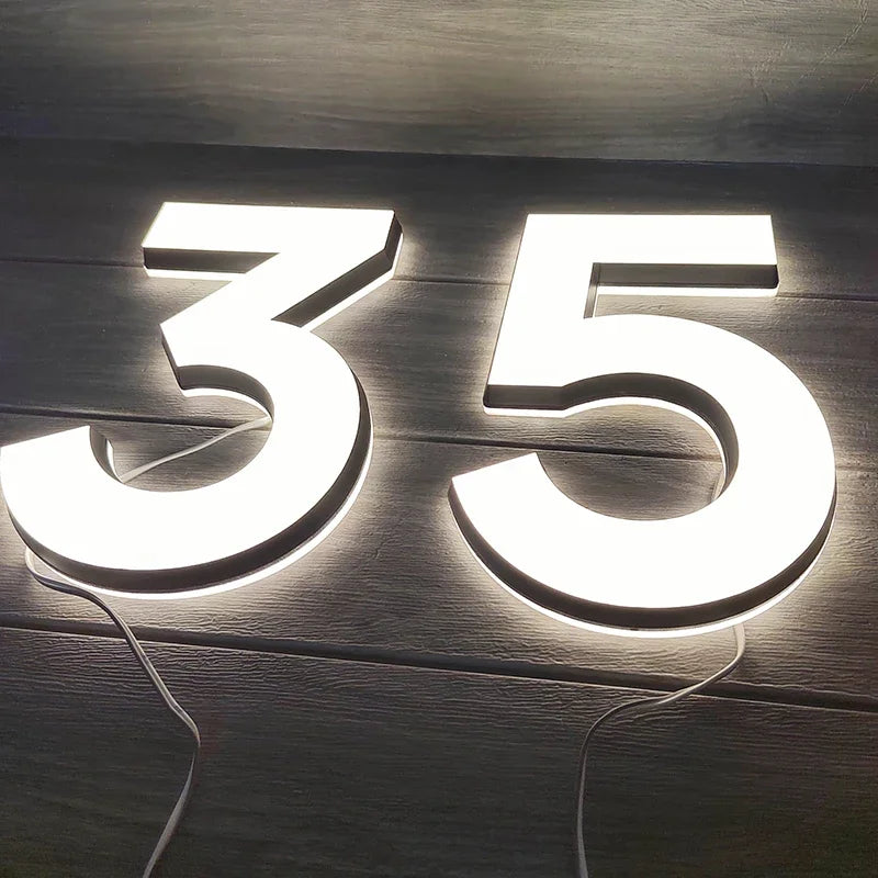 Custom LED House Number Outdoor Waterproof 3D Acrylic Illuminated House Sign Modern Residential Door Plates Lighted House Number
