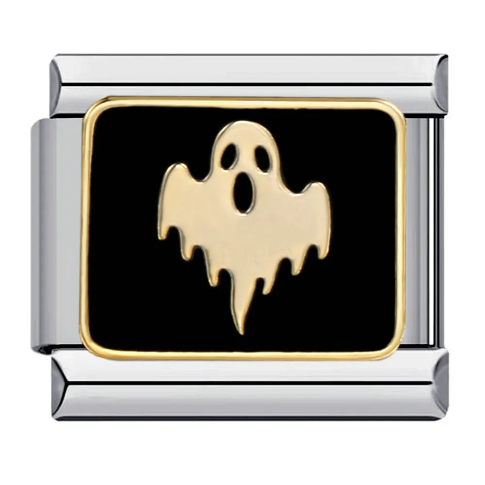 1pc Y2K Cute Gothic Italian Charm Bracelet Stainless Steel DIY Making Ghost Pumpkin Spider Bat Halloween Fashion Jewelry