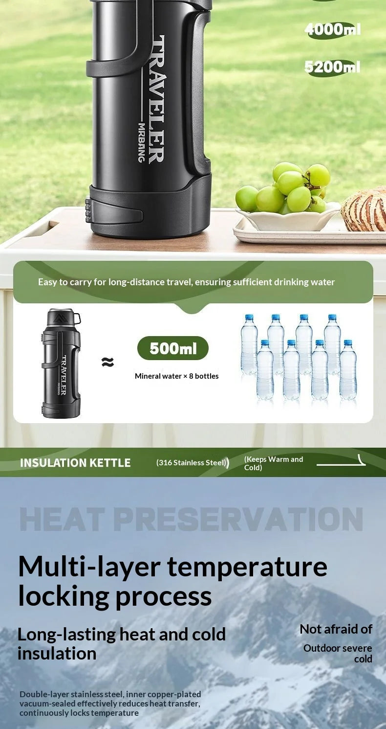 Double Wall Vacuum Insulated Water Bottle 1L 316 Stainless Steel Large Capacity with Handle Leak Proof for Car Outdoor Gym