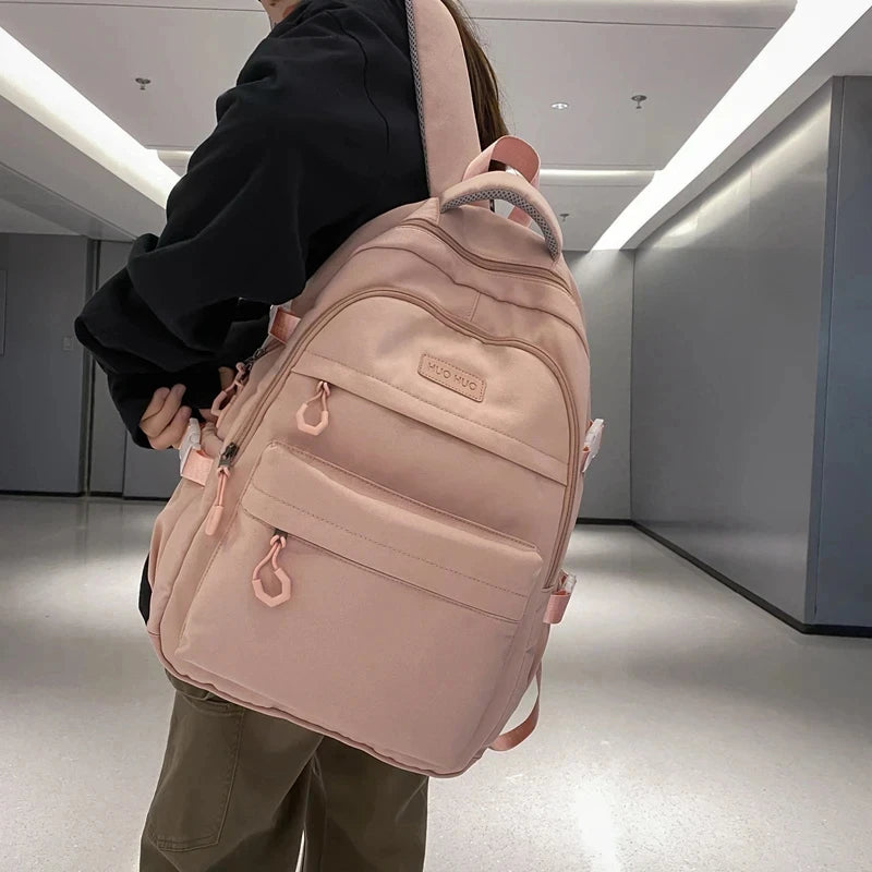 College Style Canvas School Bags For Girls Solid Junior High School Student Schoolbag Korean Version Laptop Backpack Women Boys
