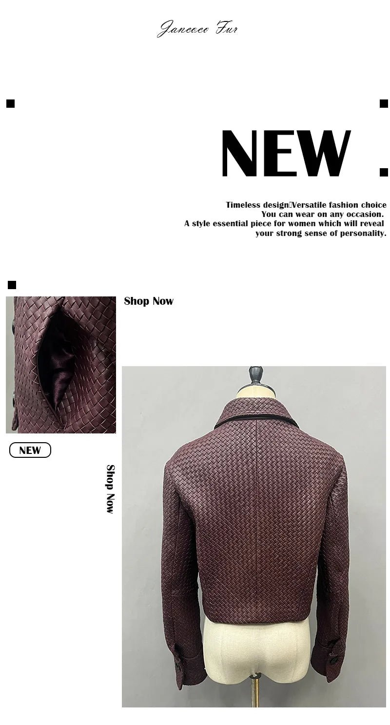 2025A Spring Autumn Knitted Jacket Real Leather Jacket Lady Fashion Blazer Women Genuine Sheepskin Leather Coat