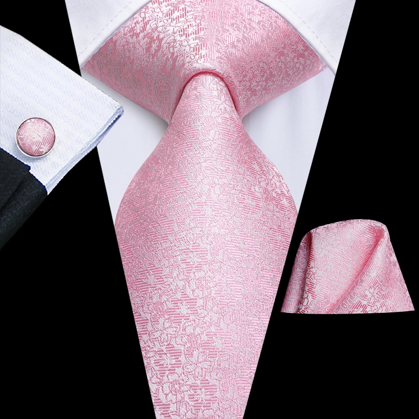 Hi-Tie Silk Men Tie Peach Pink Floral Wedding Necktie for Men Luxury Necktie Handkerchief Cufflink Fashion Design Business