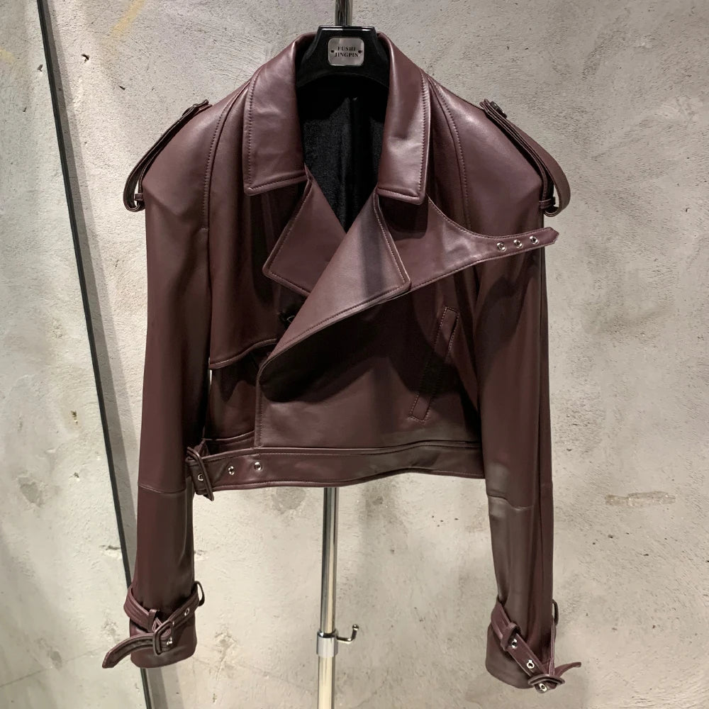 Suede Leather Jackets Women Winter Genuine Sheep Leather Coat Broad Shoulder and Paddad 23012
