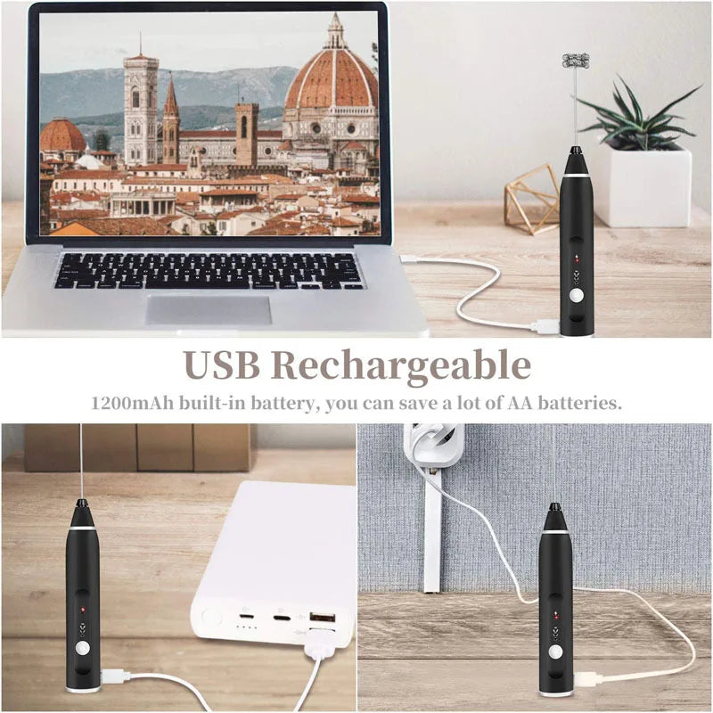 Mini Electric Handheld Milk Frother Electric Blender with USB Electrical Maker Whisk Mixer for Milk Frother Cappuccino