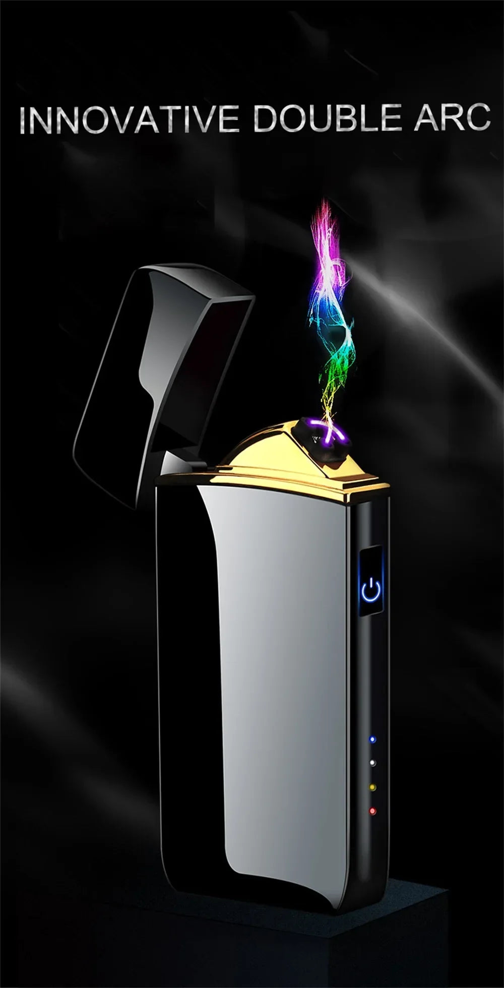 Hot Electric Windproof Metal Lighter Double Arc Plasma Flameless Rechargeable USB Lighter LED Power Display Touch Sensor Lighter