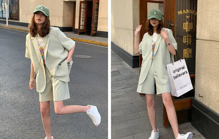 Pant Suits 2025 Spring and Summer Thin Casual Loose Short Sleeved Suit Jacket Women Suit Two-piece Set