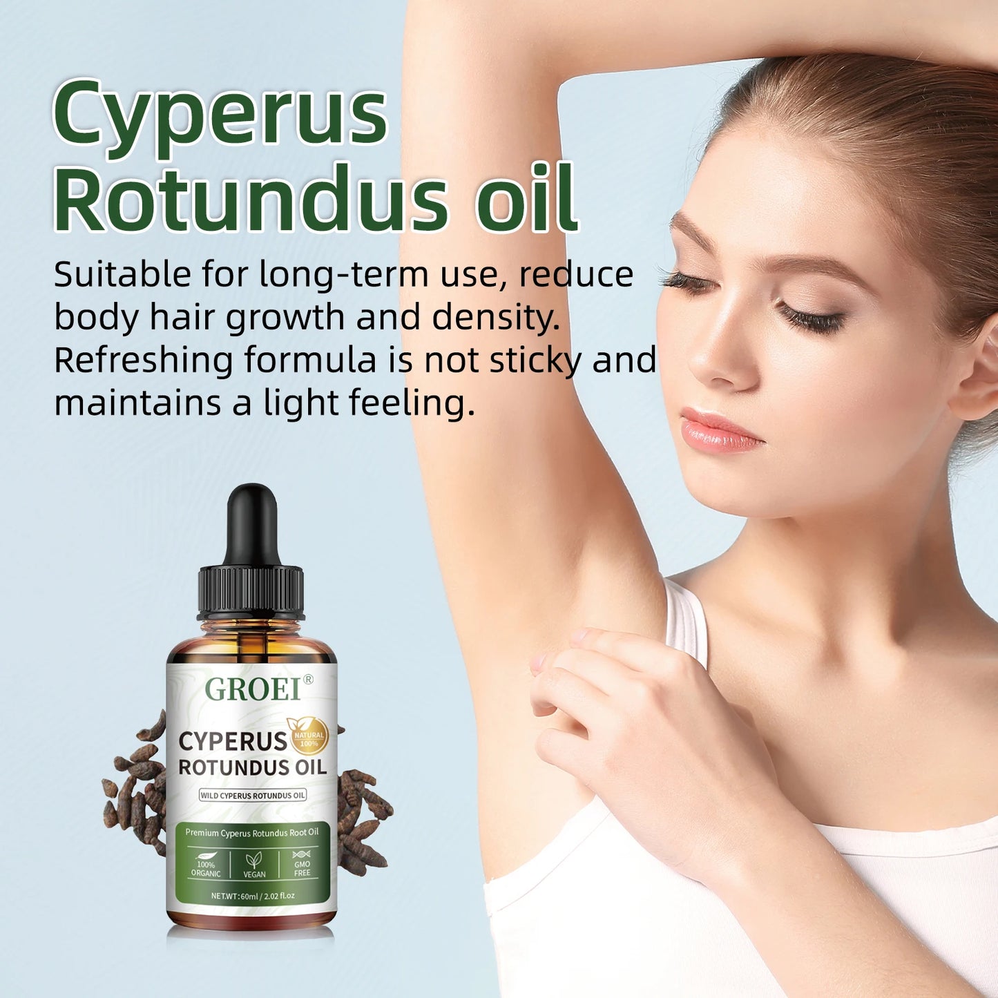 60ml Natural Organic Cyperus Rotundus Oil for Hair Growth Reduction, Post-Shave Care, Vegan & Non-Irritating Skin Moisturizer