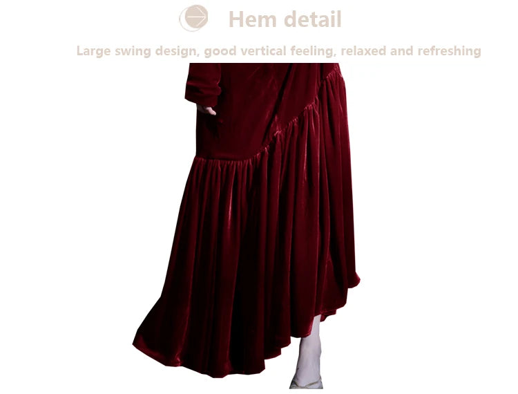 Light Luxury Natural Silk Velvet Women's Dress  Long Sleeve Long Floor-length Dress Temperament Elegant Casual Spring Autumn