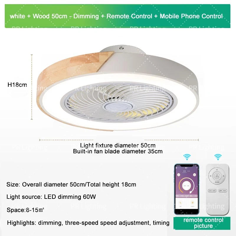 LED Fan Light Ceiling Lamp Household Modern Simple Bedroom Restaurant Invisible Ceiling Fan Light Living Dining Table Room Decor