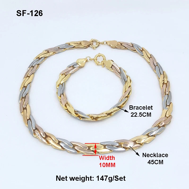 African Jewelry Big Set For Women Men Necklace Dubai Three Color Charm Bracelet Jewellery Xmas Daily Wear Party Gifts