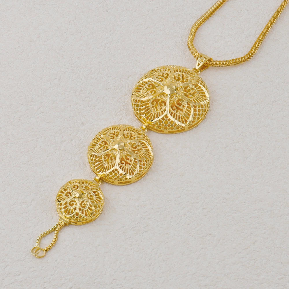 Indian Stainless Steel Jewelry Set for Women, Dubai Gold-Tone Necklace & Earrings Gift for Wedding Party, Bridal jewellery woman