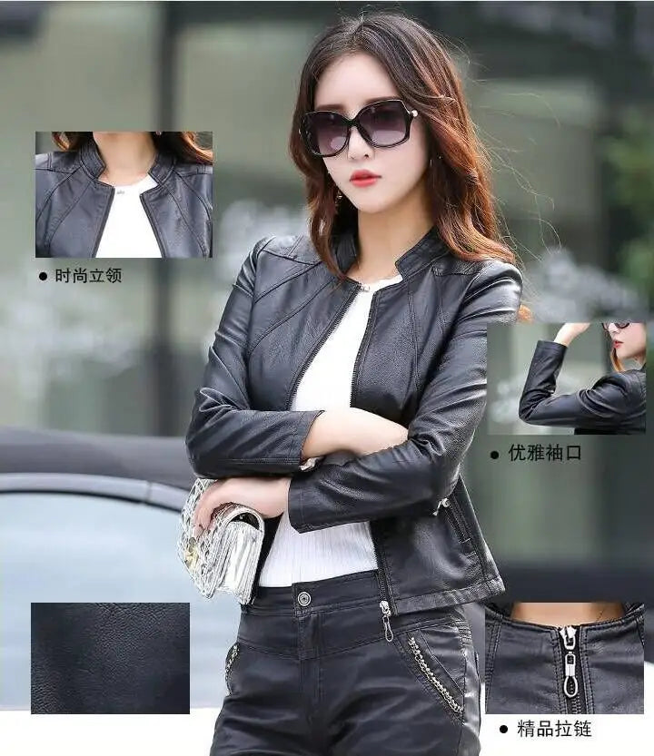 Spring Genuine Leather Jacket Women Real Orange Leather New Outerwear Sheepskin Coat Women's Moto Biker Zipper Jackets