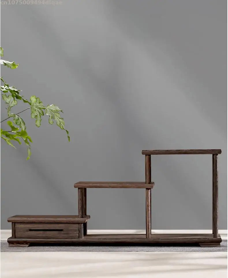 Natural Solid Wood Decorative Shelves for Wine Tea Sets Pedestal Crafts Vase Flower Pot Bonsai Buddha Display Stand Storage Rack