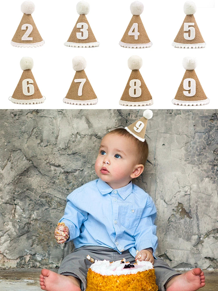 Burlap Hat Baby First Birthday Party Headband Linen Felt Hat 1st 2th 3th Years Kids Birthday Party Gift Baby Shower Hat