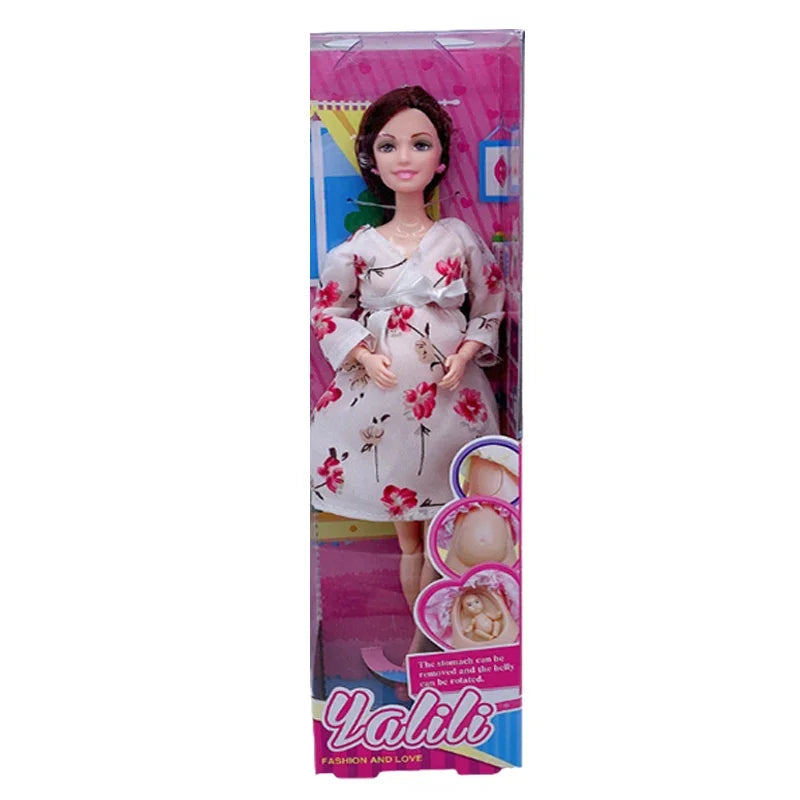Handmade 11.5 Inches Pregnant Mom with One Baby in Her Belly Doll Girl's Toy Doll with Dress for Girl Color Box 5 Choices