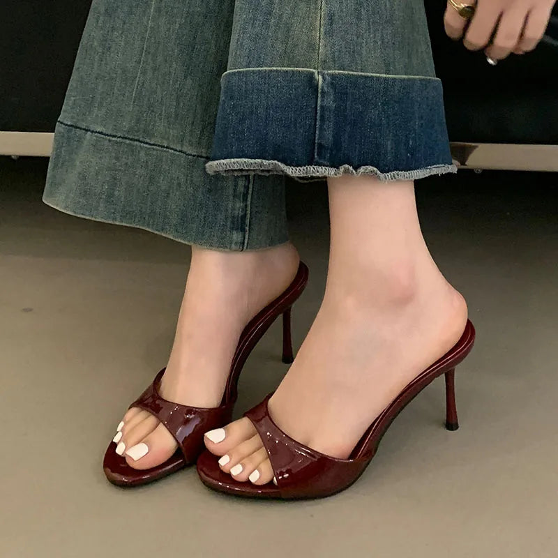2025 New Slip On Women Stiletto Heels Shoes Female Slides Footwear Luxury Fashion Round Toe Ladies High Heels Pumps Shoes