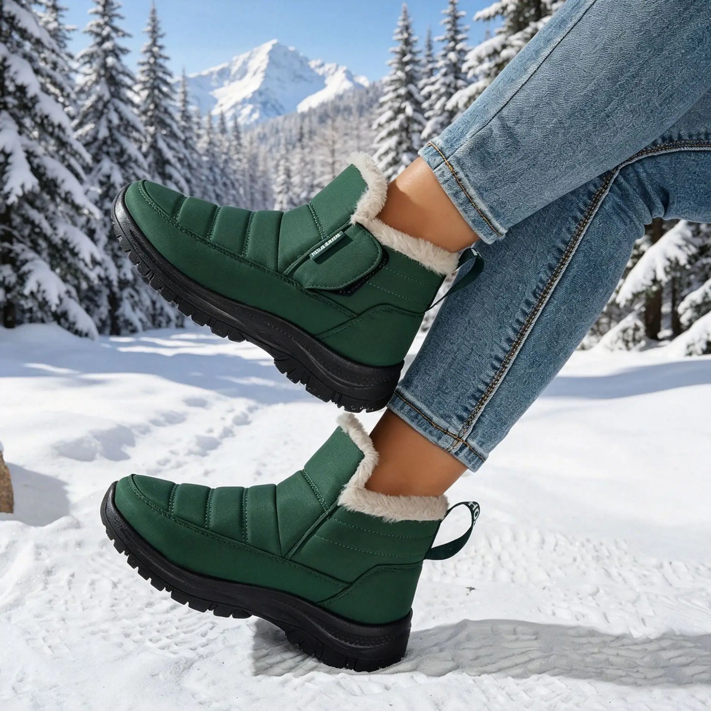 Women Fleece Lined Snow Boots Waterproof Non Slip Thick Sole Zipper Winter Ankle Booties