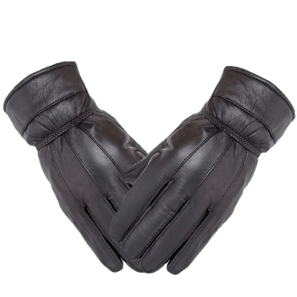 Genuine Leather Gloves (Men/Women): Fleece-Lined Warm, Thin/Thick Cotton, For Motorcycle Riding, Autumn/Winter,  Drop-Shipping