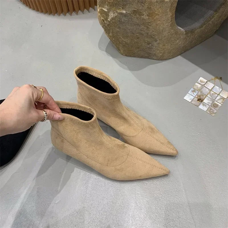 Shoes for Women 2026 High Quality Elegant Ankle Women's Boots Fashion Back Zipper Solid Office and Career Sexy Pointed Toe Boots