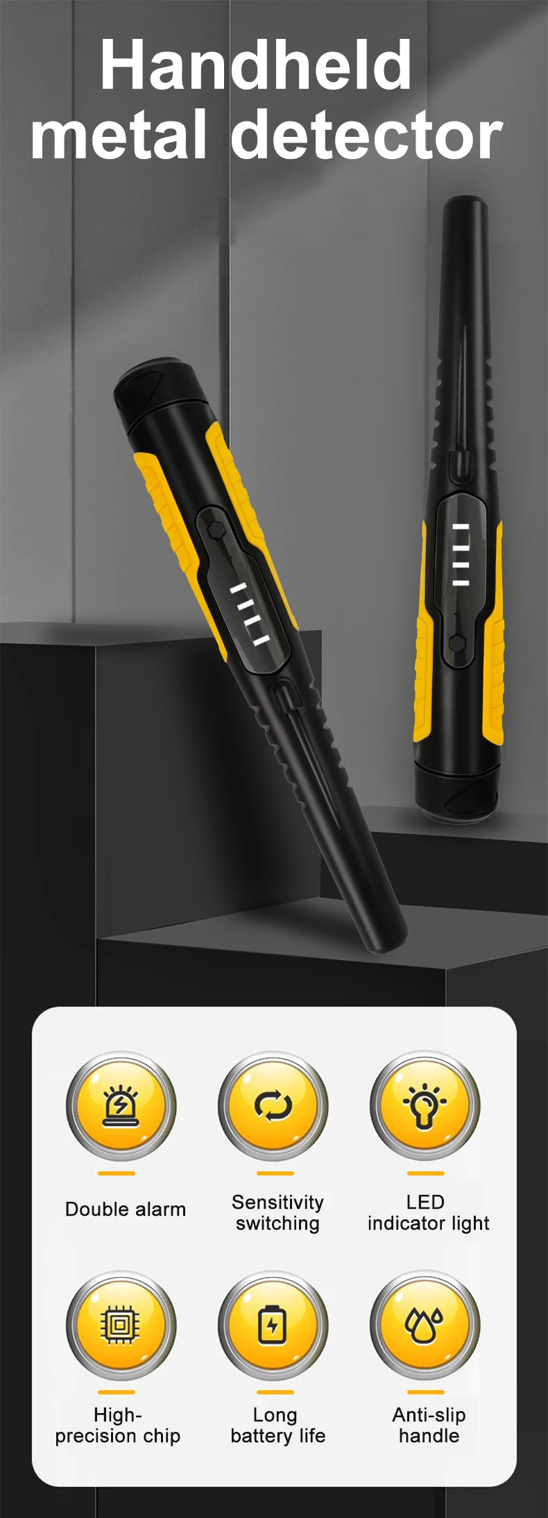 Metal Detector Outdoor Adventure Handheld Metal Detector Pinpointer Finder Waterproof 360° Side Scan Metal Detector Rod
