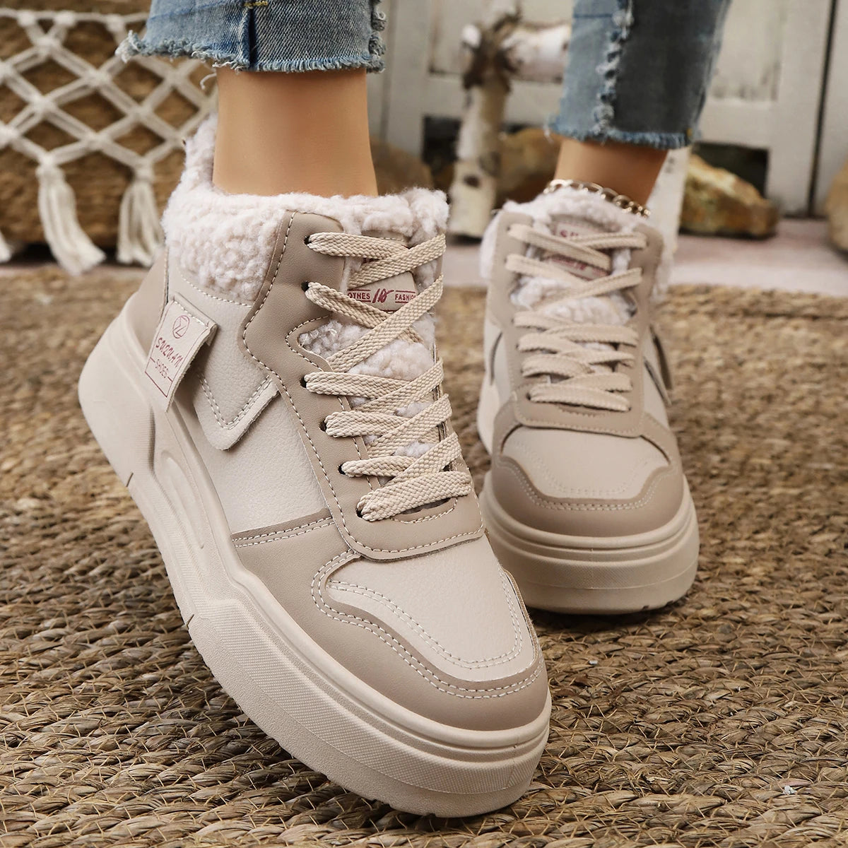 Winter New Women High Top Snow Boots Warm Plush Woman Comfortable Sneakers Waterproof Cottom Shoes Fashion Female Footwear 2025