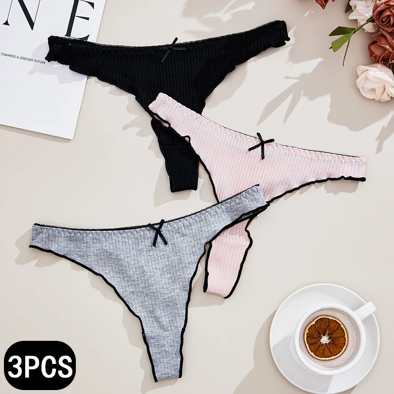 3Pcs Women's Thong Low-rise Panties Solid Color Lingerie Sexy Thongs Fashion Casual Underwear Comfort Fit Women's Tangas